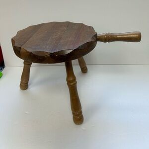 Vintage 3-Legged Wooden Milking Stool with Handle Made in Vermont -